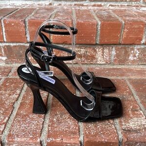 Steve Madden Lange Black Patent Ankle Strap Heels Women's Size 9
